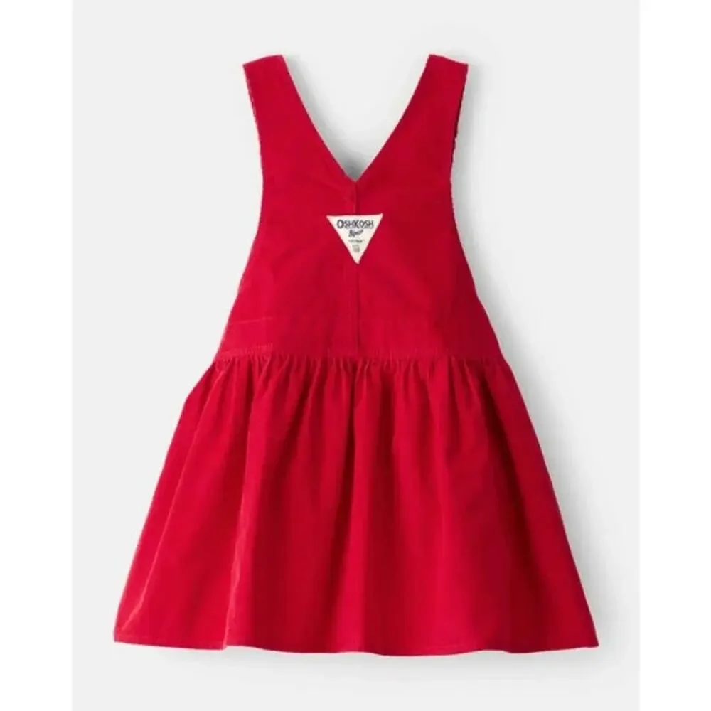 OSHKOSH B'GOSH Corduroy Skirtall Red Overall Dress Cotton Baby Girl 12 Month